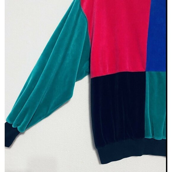 Diane Gilman Sweatshirt Womens Large Color Block Velour Sweater Comfy 90s - Picture 3 of 7